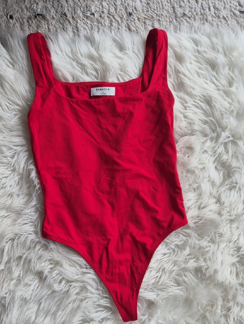 Aritzia Babaton Red Scoop Neck Bodysuit